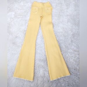 Frankie's Bikinis Pale Yellow Ribbed Flare Pants